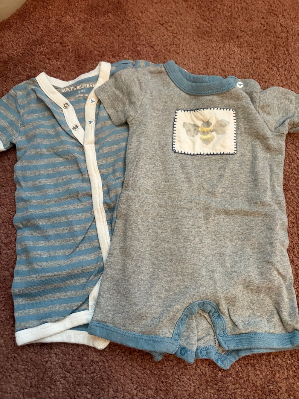 Burt's Bees Baby Gray & Blue Short Sleeve Bee Patch One-Piece